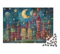 Fantasy Castello Notte 1000 Pezzi Puzzle Adulti Starry City Crescent Luna Planets Premium Spesso Robusto Alta Qualità Vivido Impegnativo Duro Rilassante 38x26cm/1000 Pezzi