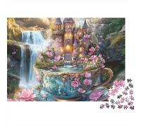 Fantasy Castello Tea 1000 Pezzi Puzzle per Adulti Teacup Castello Cascata Flowers Premium Spesso Robusto Alta Qualità Vivido Impegnativo Duro Rilassante Regalo 38x26cm/1000 Pezzi
