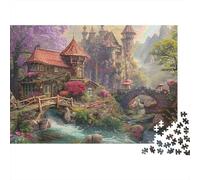 Fantasy Castello Village 1000 Pezzi Puzzle per Adulti Castello Stream Flowers Arcobaleno Bridge Impegnativo Duro Premium Spesso Robusto Vivido Rilassante Gioco per la Famiglia 70x50cm/1000 Pezzi
