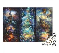 Fantasy Castle Bottles Colourful Tri-panel Fantasy Art 1000 Pieces Jigsaws Adults The Impossible Challenge Home Activity 38x26cm/1000pcs