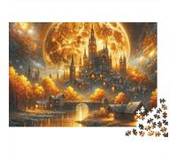 Fantasy Castle Moonlight Puzzle 1000 Pezzi Full Moon Castle in Cartone Qualità Premium Per Appassionati Riunioni Amici Allenare La Mente Interlocking Regalo 38x26cm/1000pcs