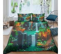 fantasy castlecopripiumino microfibra 3 Pezzi stampa 3D cerniera nascosta blocky pixel art style Set Di Copripiumino con federe per cuscini traspirante for bambini e adolescenti Single（135x200cm）