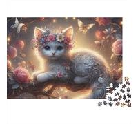 Fantasy Cat with Flowers Jigsaw Puzzles for Adults: Cute Cat with Flower Crown Educational Games for The Whole Family Women 70x50cm/1000pcs