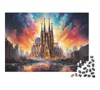 Fantasy Cathedral City Puzzle for Adults & Age 14 Up: Sagrada Familia at Fiery Sunset Fun Present & Activity for Home Gift 70x50cm/1000pcs