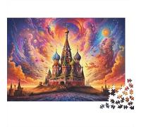 Fantasy Cathedral Sky 1000pc Puzzle per Adulti Cosmico St Basil's Cathedral Premium Spesso Robusto Vivido Impegnativo Rilassante Gioco per la Famiglia 52x38cm/1000 Pezzi