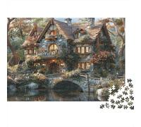Fantasy Cottage Home 1000 Pezzi Adulti Puzzle Stone Cottage Bridge Forest Rustic Premium Alta Qualità Spesso Robusto Vivido Impegnativo Rilassante 38x26cm/1000 Pezzi