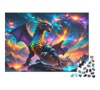 Fantasy Dragon Art 1000 Piece Educational Game: Iridescent Dragon with Rider for Adults Teens Premium 100% Recycled Board 52x38cm/1000pcs
