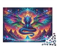 Fantasy Dragon Art Colourful Neon Dragon Art 1000 Pieces Jigsaw Puzzles for Adults Fun Activity for Rainy Days 38x26cm/1000pcs