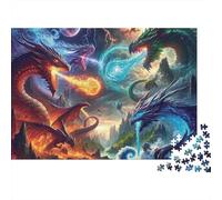 Fantasy Dragon Battle 1,000 Pezzi Puzzle per Adulti Dragons Epic Fighting Premium Alta Qualità Spesso Robusto Impegnativo Rilassante Gioco per la Famiglia 70x50cm/1000 Pezzi