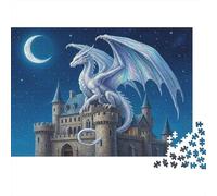 Fantasy Dragon Castle 1000 Piece Puzzle for Adults: Silver Dragon on Castle at Night Fun And Challenging Family Game & Great Gift Idea 70x50cm/1000pcs