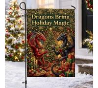 Fantasy Dragon Holiday Magic Christmas Garden Flag 30,5 x 45,7 cm | Creature mitiche, bandiera del prato, scatole regalo per le vacanze, decorazioni da giardino invernali