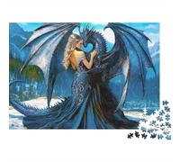Fantasy Dragon Lady Challenging Adult Jigsaws: Woman with Black Dragon Wings Educational Games Suitable for Decompression & Wall Decor 52x38cm/1000pcs