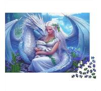 Fantasy Dragon Lady Puzzle for Adults: White Dragon with Bride And Baby Brainteasing & Challenging Game for Wall Decoration 52x38cm/1000pcs