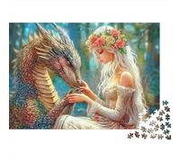 Fantasy Dragon Love 1000 Pezzi Puzzle per Adulti Golden Dragon Forest Princess Premium Spesso Robusto Vivido Impegnativo Duro Rilassante Regalo per la Famiglia 38x26cm/1000 Pezzi