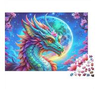 Fantasy Dragon Moon 1000Pc Adult Jigsaws: Colorful Dragon Under Moon for Adults Challenging & Brainteasing Puzzle Games 52x38cm/1000pcs