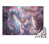 Fantasy Dragon Princess 1000 Pezzi Puzzle Regalo per Adulti Sakura White Dragon Elf Premium Spesso Robusto Vivido Impegnativo Duro Rilassante 38x26cm/1000 Pezzi