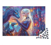 Fantasy Dragon Queen 100% Recycled Cardboard Dark Blue Dragon & Elf 1000Pc Jigsaw for Adults Challenging & Brainteasing 52x38cm/1000pcs