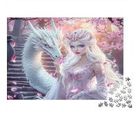 Fantasy Dragon Queen 1000Pc Puzzle for Adults: White Dragon with Pink Queen for The Whole Family Women, Gifts for Men 52x38cm/1000pcs