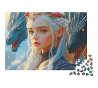 Fantasy Dragon Queen Adult Jigsaw Puzzle: White-haired Woman with Blue Eyes Educational Game Decompression for Adults Teens & Home Decor 38x26cm/1000pcs