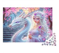 Fantasy Dragon Queen Premium 1000 Pezzi Puzzle per AdultiSakura White Dragon Princess Spesso Robusto Alta Qualità Vivido Impegnativo Rilassante Gioco 38x26cm/1000 Pezzi