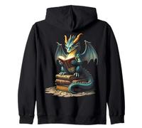 Fantasy Dragon Reading Magical Library Vibes Halloween Felpa con Cappuccio