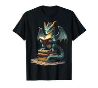 Fantasy Dragon Reading Magical Library Vibes Halloween Maglietta