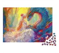 Fantasy Dragon Romance 1000Pc Puzzle for Adults & Kids: Bride with Colorful Dragon Fun Present & Activity for Home Age 12 Years Up 52x38cm/1000pcs