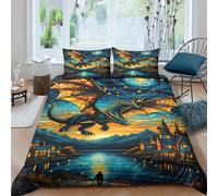 fantasy dragonSet Di Copripiumino morbida 3 pezzi motivo 3D con cerniera stained glass art style copripiumino con federa traspirante for bambini adulti ragazzi Super king（260x220cm）