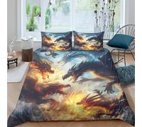 Fantasy DragonsSet Di Copripiumino morbida microfibra 3 Pezzi stampa di 3D con cerniera Epic Mythical Battle copripiumino con federa soffice ultra morbido e traspirante for bambini King（220x240cm）