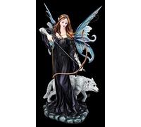 Fantasy Elfo Figura - Amora con arco e lupo 39,5 cm | Statua guerriero