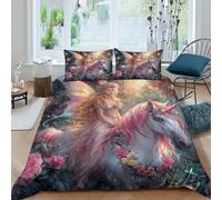 Fantasy fairySet Di Copripiumino microfibra 3 pezzi motivo 3D cerniera nascosta Enchanted garden style copripiumino con federa soffice ultra morbido e traspirante for bambini King（220x240cm）