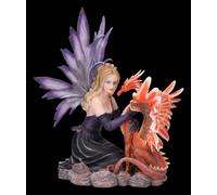 Fantasy Figura Decorativa - Figura Elfo, Tiara con Rosso Drago Fuoco, 41cm