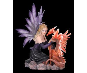Fantasy Figura Decorativa - Figura Elfo, Tiara con Rosso Drago Fuoco, 41cm