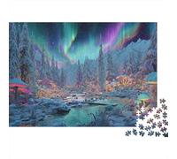 Fantasy Foresta Aurora Puzzle Spesso da 1000 Pezzi per Adulti, Aurora, Foresta, Ruscello, Funghi, Premium, Resistente, Alta Qualità, Vivace, Stimolante, Difficile, Antistress 52x38cm/1000pz
