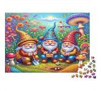 Fantasy Gnomes Garden Puzzle for Adults: Three Colorful Garden Gnomes Brainteasing & Challenging Game for Wall Decoration 52x38cm/1000pcs