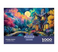 Fantasy House with Stone Walls 1000 Pezzi Cartone Robusto Puzzle Castle in Colorful Night Immagini Vibranti Gioco Per Famiglie Puzzle Decorazioni Per La Casa 52x38cm/1000pcs