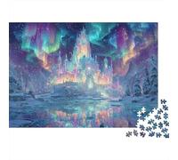 Fantasy Ice Castle Jigsaw Puzzle for Adults Kids: Aurora Borealis Reflected in Water Age 12 Years Up Educational Game 38x26cm/1000pcs