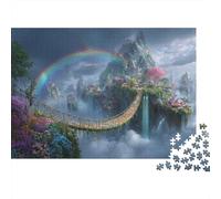 Fantasy Island Bridge Adult Puzzle for Decompression: Rainbow Bridge over Misty Cliffs Educational Game Challenge 1000 Piece 38x26cm/1000pcs
