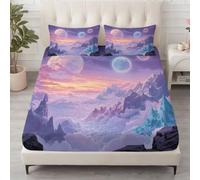 Fantasy - Lenzuolo con angoli elasticizzati, 3 pezzi, per ragazzi e ragazze | Set di lenzuola con angoli ultra morbidi, motivo montagne, nuvole e luna, decorazione per la camera dei bambini e ragazzi