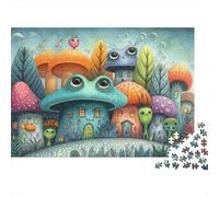 Fantasy Mushroom Village Jigsaw Puzzle Educational Game: Cute Blue Mushroom House with Eyes for Adults Teens Age 12 Years Up 52x38cm/1000pcs