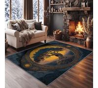 Fantasy Mythique 60 x 90 cm Tappeto per camera da letto Moquette, vintage campagna rustica natura albero della vita, lavabile, antiscivolo, tappeto per soggiorno, camera dei bambini, giallo dorato
