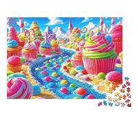 Fantasy Paese dei Dolci Puzzle Tempo Libero da 1000 Pezzi per Adulti, Paese dei Dolci, Cupcake, Fiume, Dolciumi, Premium, Spesso, Resistente, Alta Qualità, Stimolante, Antistress 38x26cm/1000pz