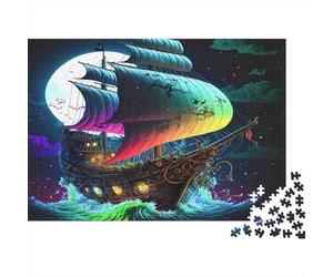 Fantasy Pirate Ship Colourful Moonlit Ghost Ship 1000 Pieces Jigsaw Puzzles Adults Fun Brainteasing Home Activity 38x26cm/1000pcs