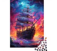 Fantasy Pirate Ship Recycled Cardboard Pieces Ghost Ship at Sunset Puzzles for Adult, Educational Game Decompression, for Wall Decoration And Gifts, Housewarming Gift for Adults 38x26cm/1000pcs