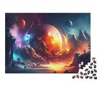 Fantasy Planet Paesaggio 1000 Pezzi Puzzle per Adulti Cosmico Planets Mountains Fire Premium Spesso Robusto Alta Qualità Vivido Impegnativo Duro Gift38x26cm/1000 Pezzi