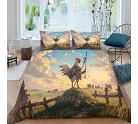 Fantasy rooster warriorSet Di Copripiumino microfibra 3 pezzi motivo 3D con cerniera Medieval fantasy copripiumino con federe traspirante ultra morbido for coppie Single（135x200cm）