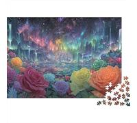 Fantasy Rose Garden 1000 Pezzi Puzzle per Stimolo Mentale per Adulti Arcobaleno Roses Aurora Fantasy City Premium Spesso Robusto Impegnativo Rilassante 52x38cm/1000 Pezzi