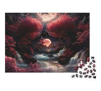 Fantasy Sakura Landscape 1000 Piece for Adults & Kids: Red Trees And Pink Moon Lake Fun Present & Activity for Home & Wall Decor 38x26cm/1000pcs