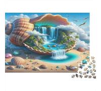 Fantasy Shell Island 100% Recycled Cardboard Shell Island Waterfall 1000 Piece Puzzle for Adults The Impossible Challenge 52x38cm/1000pcs