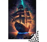 Fantasy Ship Sailing Recycled Cardboard Fiery Ghost Ship Jigsaw Puzzle for Adults - Educational Decompression Game, Wall Decoration & Gift, Great Idea 38x26cm/1000pcs